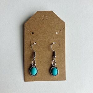 Small Silver Turquoise Fishhook Dangle Earrings: Boho Cowgirl Western Style
